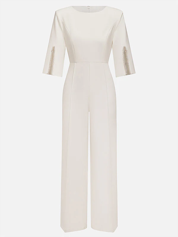 Loose Solid Color Split-Joint Round-Neck Jumpsuits - Image 4