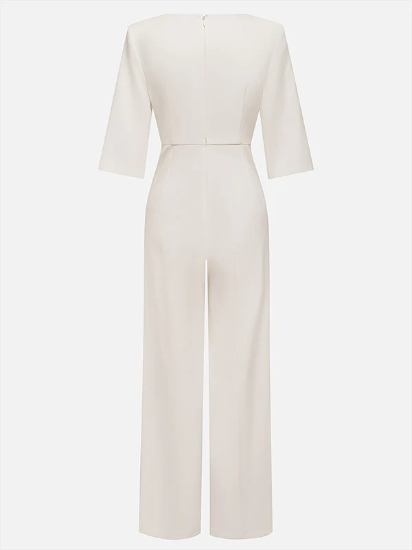 Loose Solid Color Split-Joint Round-Neck Jumpsuits - Image 5