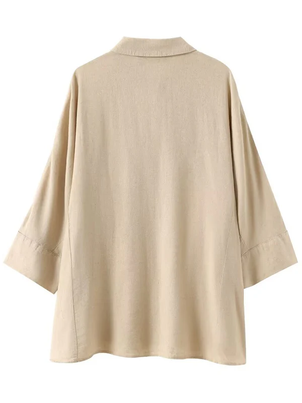 Loose Solid Color Split-Joint Split-Side Lapel Blouse + Elasticity Pleated Pants Trousers Two Pieces Set - Image 10