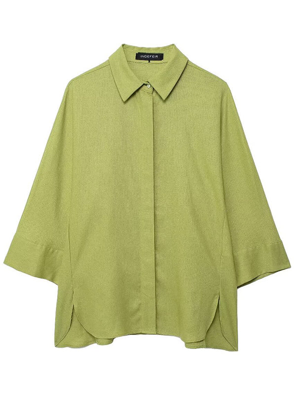 Loose Solid Color Split-Joint Split-Side Lapel Blouse + Elasticity Pleated Pants Trousers Two Pieces Set - Image 12