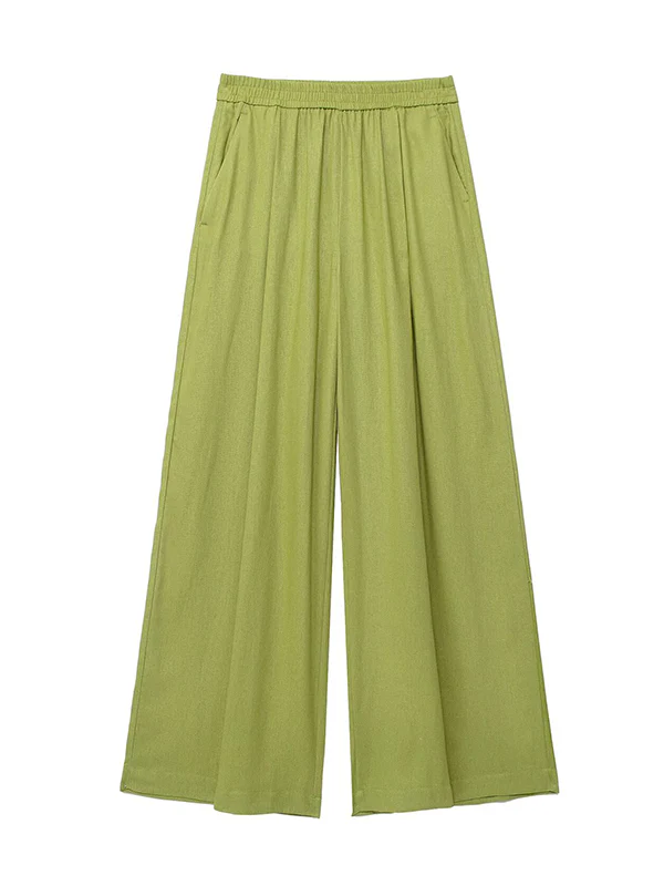 Loose Solid Color Split-Joint Split-Side Lapel Blouse + Elasticity Pleated Pants Trousers Two Pieces Set - Image 13