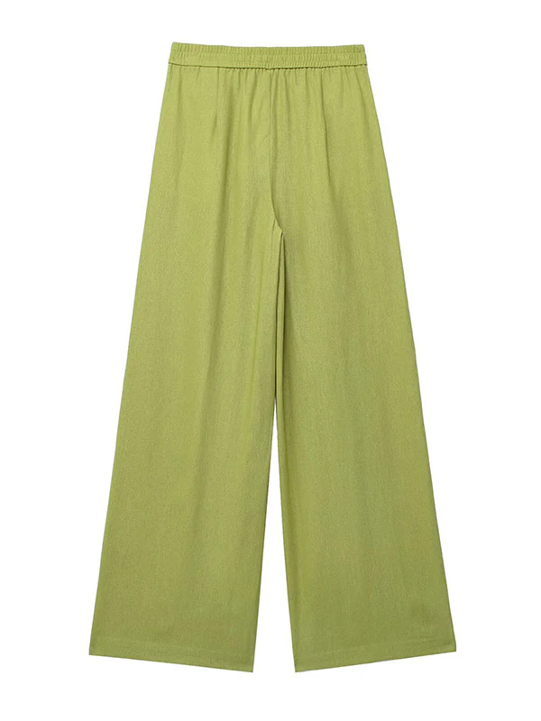 Loose Solid Color Split-Joint Split-Side Lapel Blouse + Elasticity Pleated Pants Trousers Two Pieces Set - Image 14