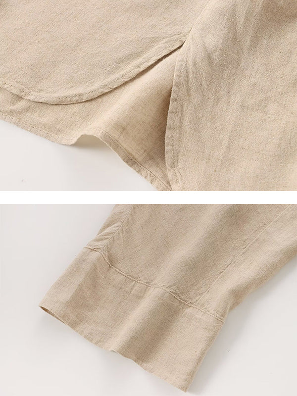 Loose Solid Color Split-Joint Split-Side Lapel Blouse + Elasticity Pleated Pants Trousers Two Pieces Set - Image 18