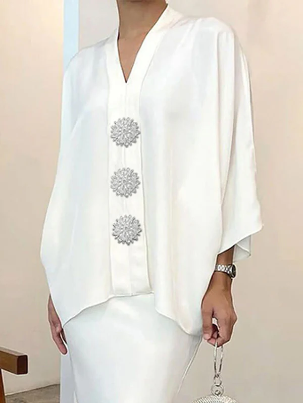 Loose Solid Color V-Neck Blouses&Shirts Tops - Image 2