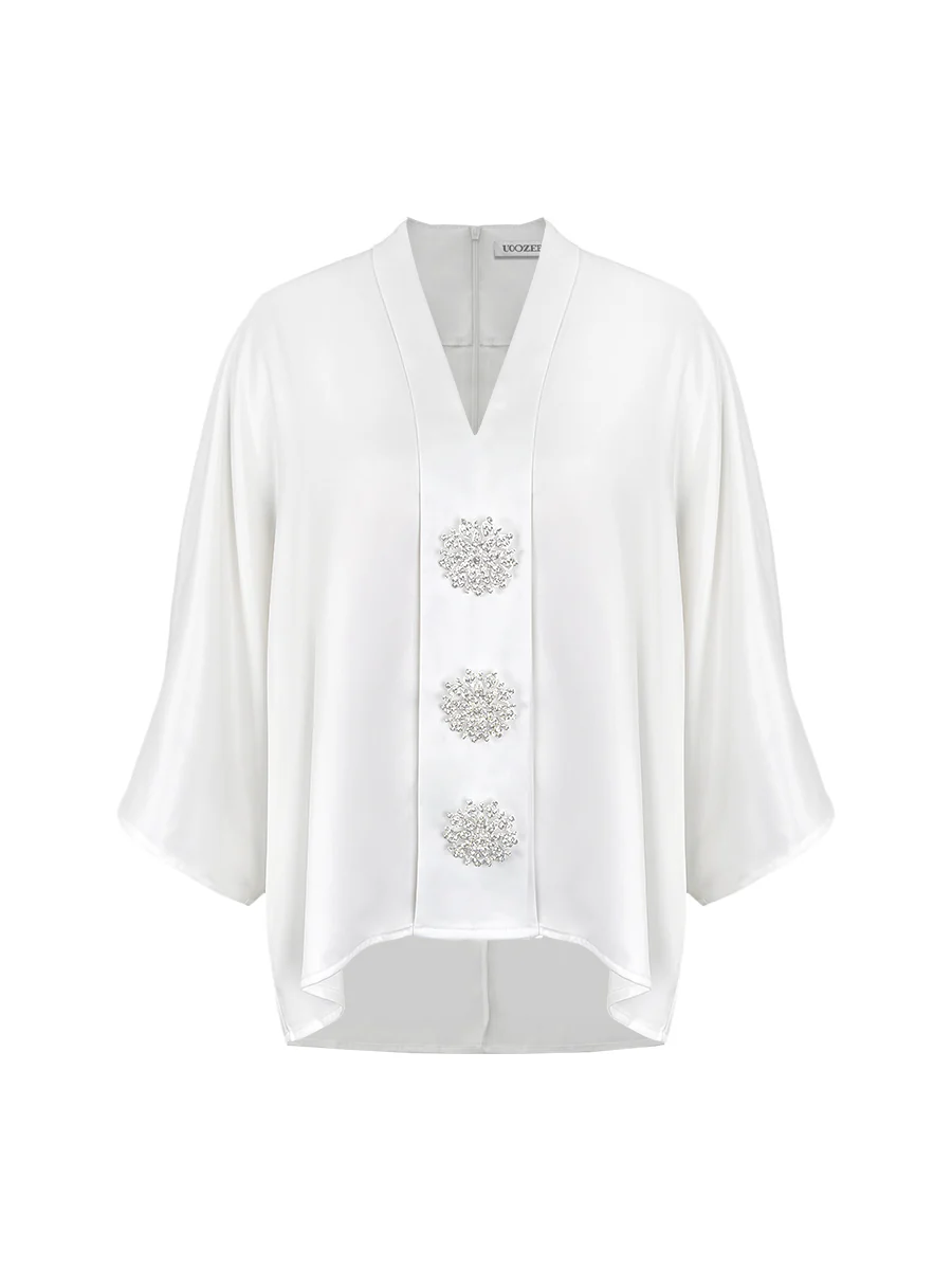 Loose Solid Color V-Neck Blouses&Shirts Tops - Image 4