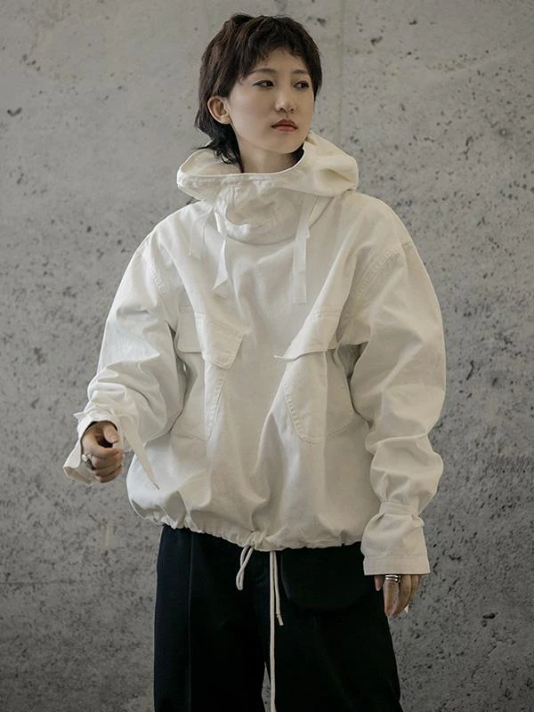 Loose Solid Drawstring Space Style Hoodie Sweatshirt - Image 3