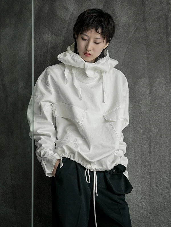 Loose Solid Drawstring Space Style Hoodie Sweatshirt - Image 5