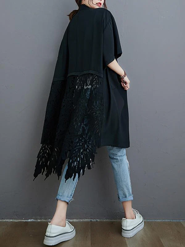 Loose Split-Joint Hollow Solid Long Blouse - Image 10