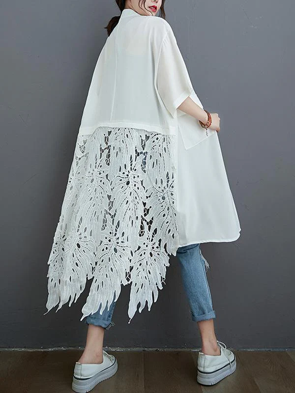 Loose Split-Joint Hollow Solid Long Blouse - Image 11