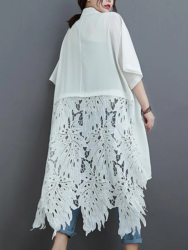 Loose Split-Joint Hollow Solid Long Blouse - Image 12