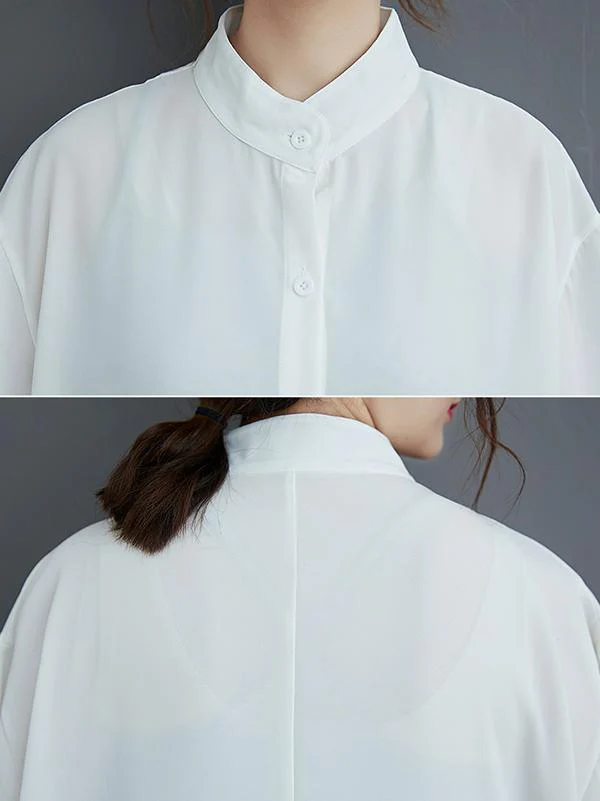 Loose Split-Joint Hollow Solid Long Blouse - Image 13