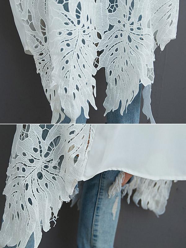 Loose Split-Joint Hollow Solid Long Blouse - Image 14