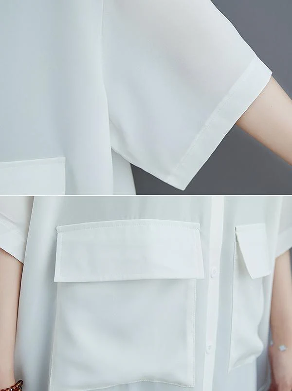 Loose Split-Joint Hollow Solid Long Blouse - Image 15