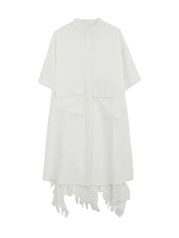 Loose Split-Joint Hollow Solid Long Blouse - Image 16