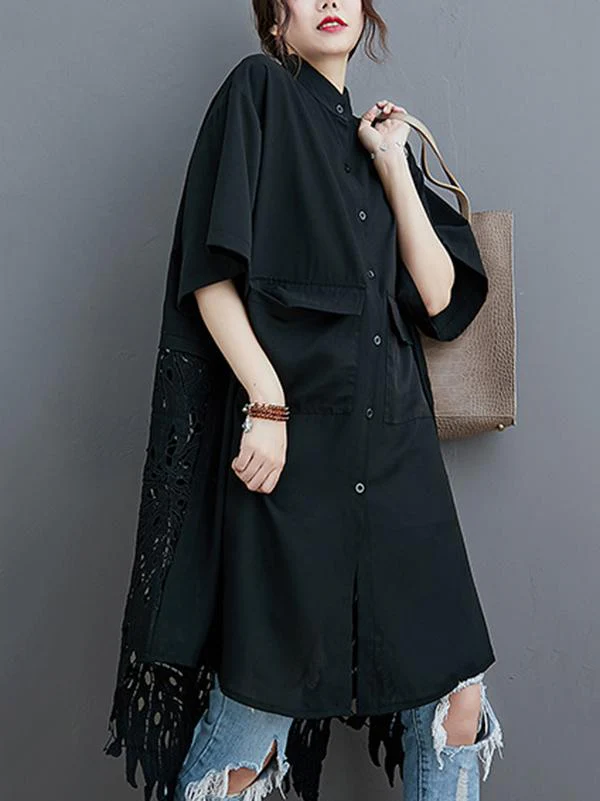 Loose Split-Joint Hollow Solid Long Blouse - Image 3