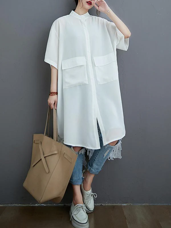Loose Split-Joint Hollow Solid Long Blouse - Image 5