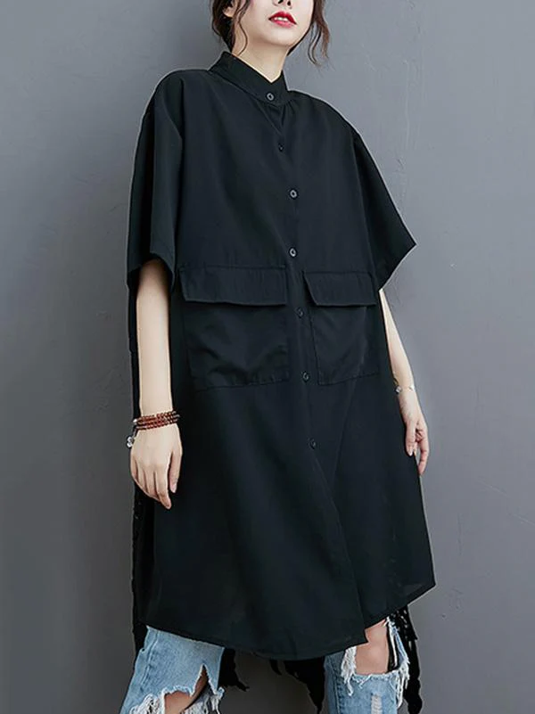 Loose Split-Joint Hollow Solid Long Blouse - Image 7