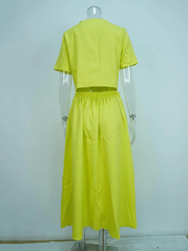 Loose Split-Joint Round-Neck Blouses + A-Line Skirts Two Pieces Set - Image 6