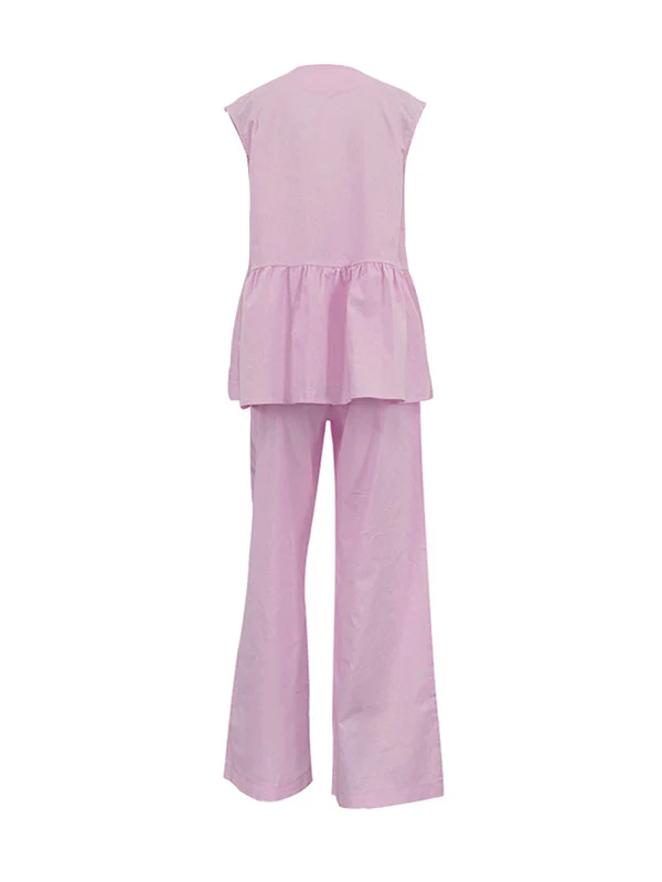 Loose Split-Joint Sleeveless Pleated V-Neck Vest + Pants Trousers Two Pieces Set - Image 8