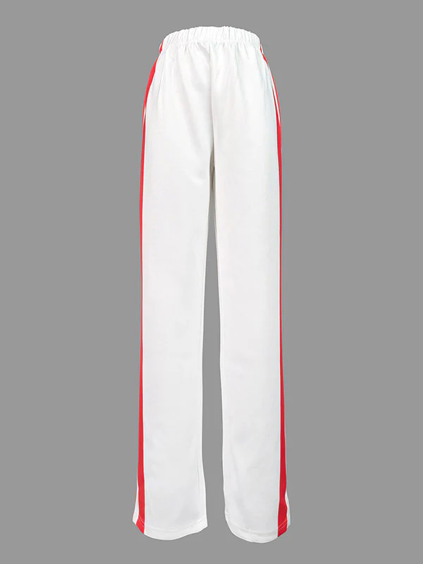 Loose Straight Leg Contrast Color Split-Joint Striped Pants Trousers - Image 3