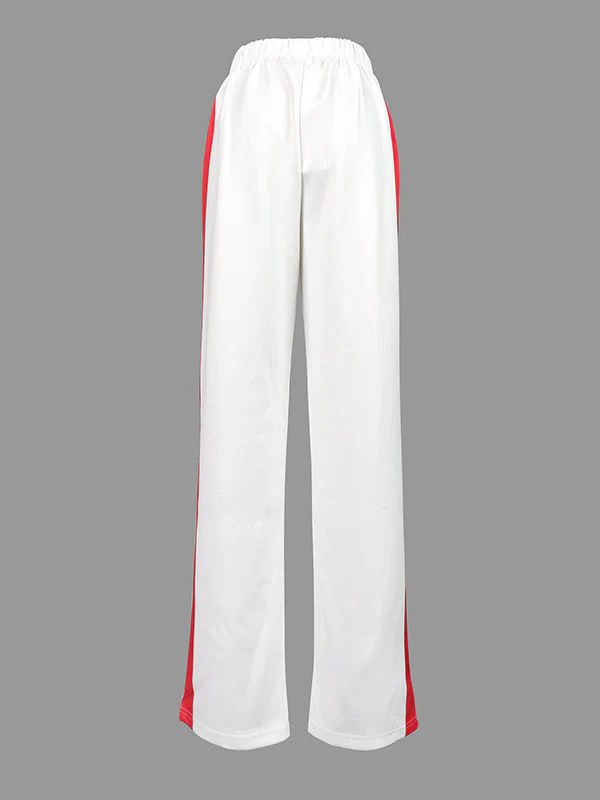 Loose Straight Leg Contrast Color Split-Joint Striped Pants Trousers - Image 4