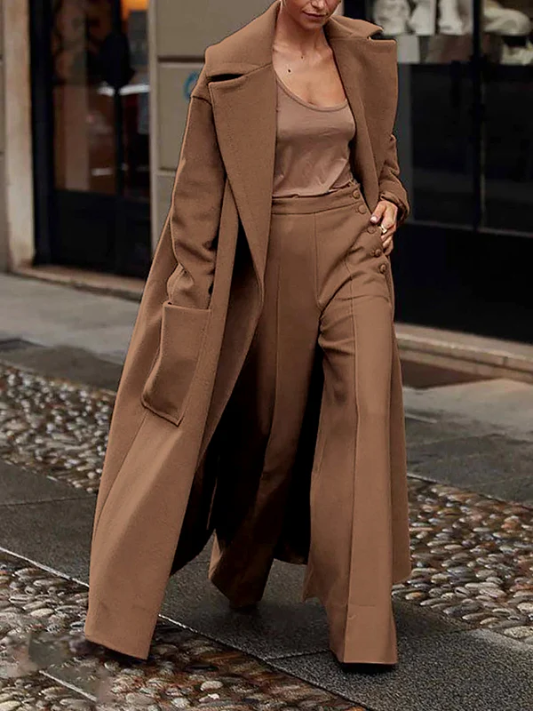 Loose Straight Leg High-Waisted Solid Color Split-Joint Pants Trousers - Image 3