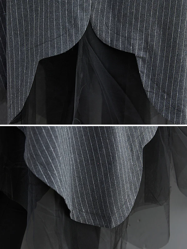Loose Striped Gauze Split-Joint Lapel Long Dress - Image 18