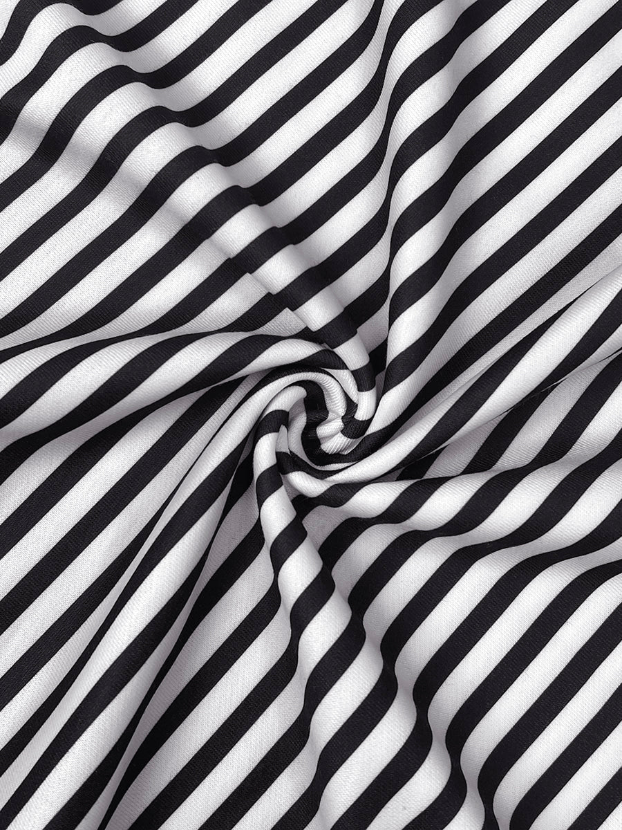 Loose Three-Quarter Sleeves Figure Printed Split-Joint Striped Stand Collar T-Shirts - Image 7