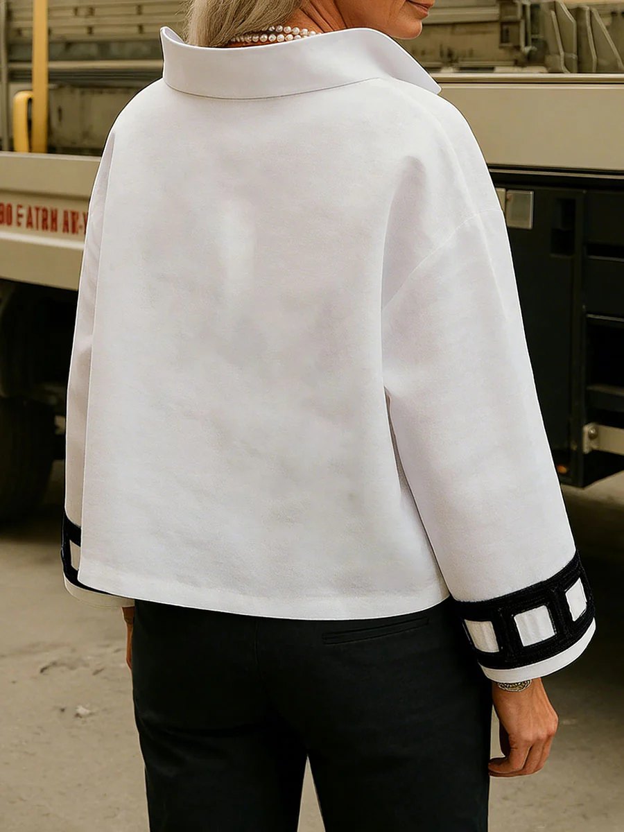 Loose Three-Quarter Sleeves Flower Print Split-Joint V-Neck Blouses&Shirts Tops - Image 3