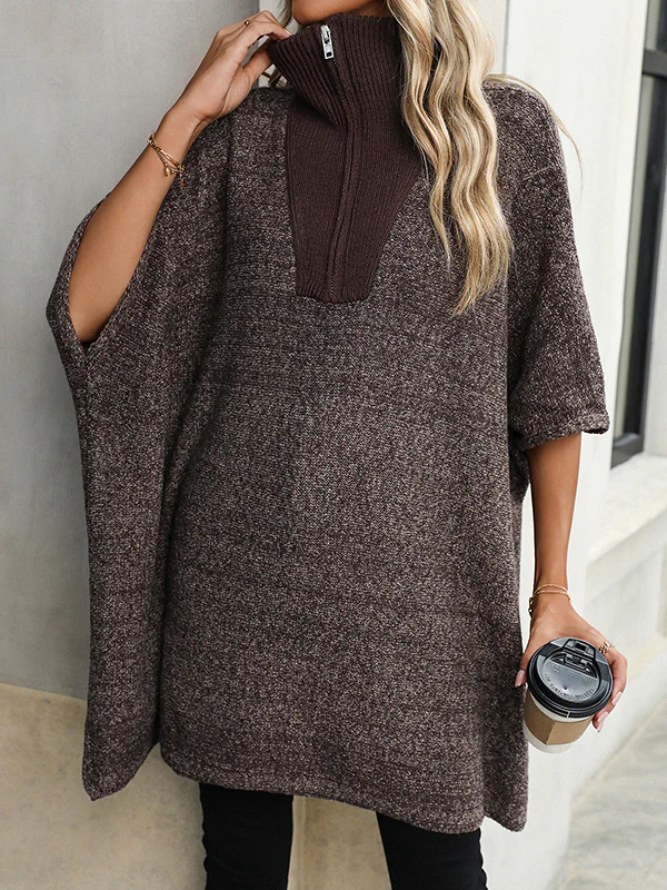 Loose Three-Quarter Sleeves Split-Joint Zipper V-Neck Sweater Tops - Image 17