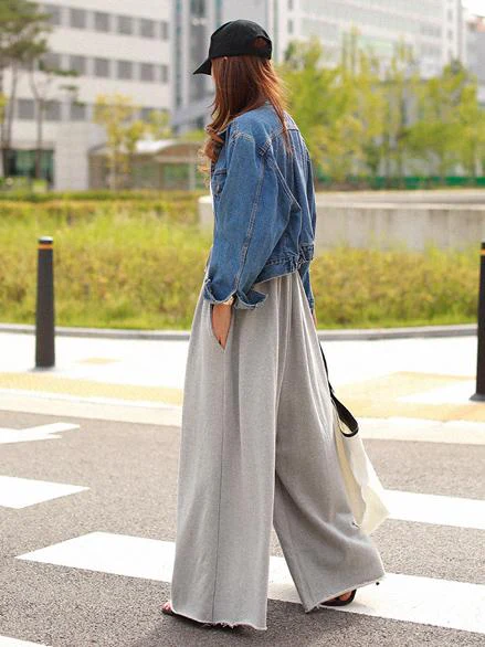 Loose Urban Gray Wide Leg Elastic Waist Pants - Image 12
