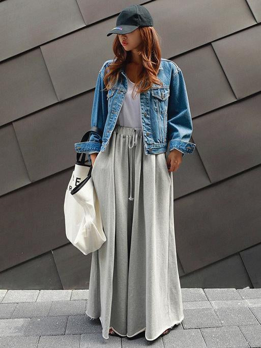 Loose Urban Gray Wide Leg Elastic Waist Pants - Image 6