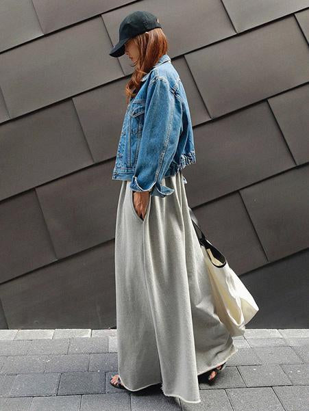 Loose Urban Gray Wide Leg Elastic Waist Pants - Image 7