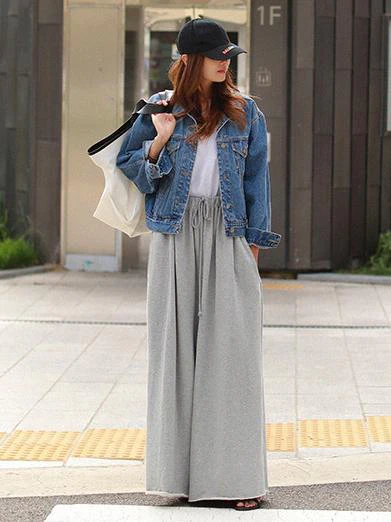 Loose Urban Gray Wide Leg Elastic Waist Pants - Image 8