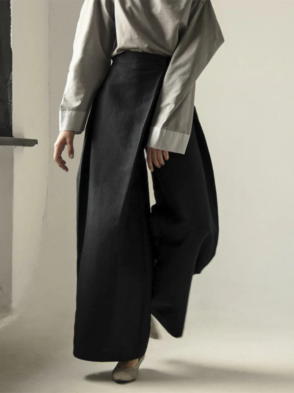 Loose Wide Leg Asymmetric Solid Color Casual Pants Bottoms Trousers - Image 2