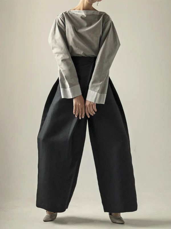 Loose Wide Leg Asymmetric Solid Color Casual Pants Bottoms Trousers - Image 4