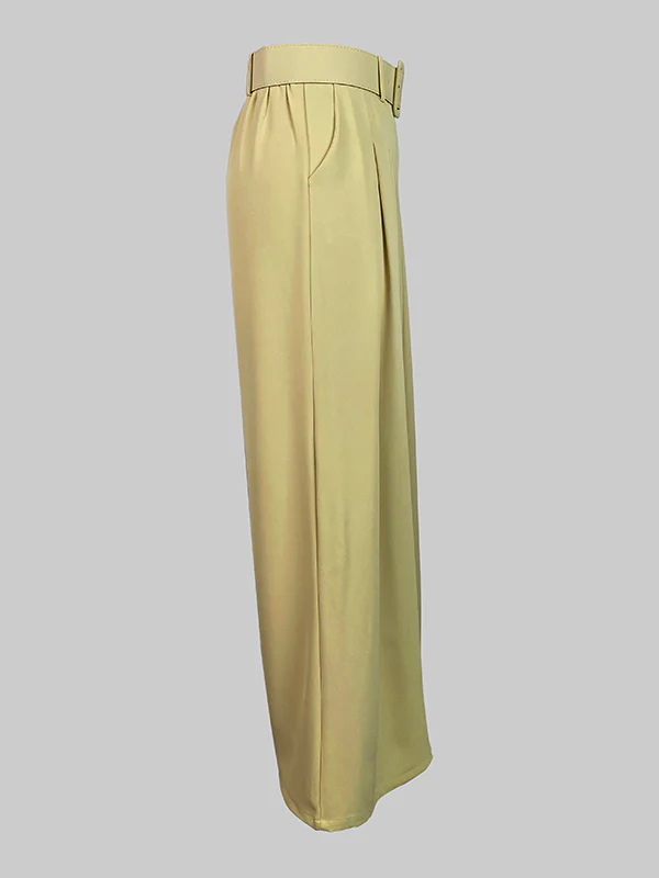 Loose Wide Leg Belted Pleated Solid Color Casual Pants Bottoms - Image 6