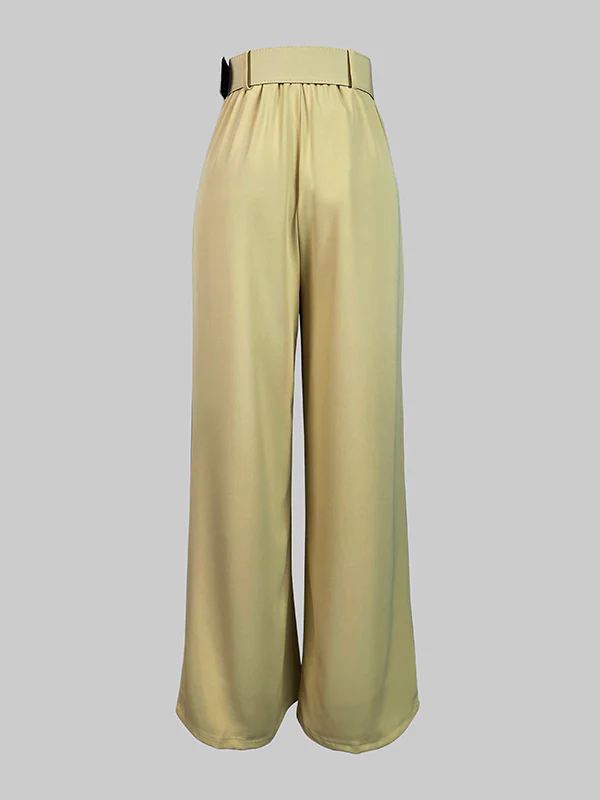 Loose Wide Leg Belted Pleated Solid Color Casual Pants Bottoms - Image 7