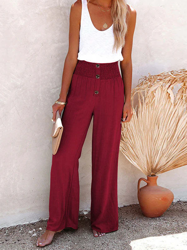 Loose Wide Leg Buttoned Elasticity Solid Color Pants Trousers - Image 11