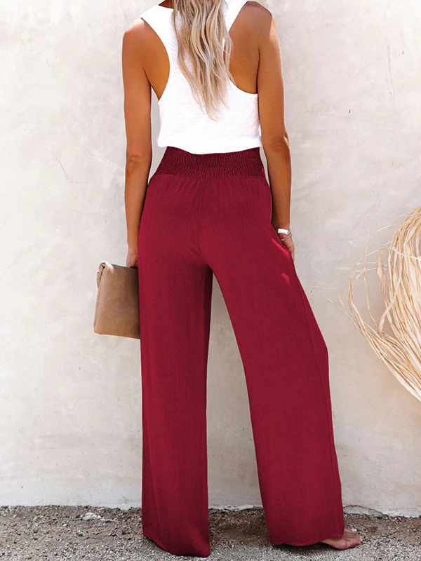 Loose Wide Leg Buttoned Elasticity Solid Color Pants Trousers - Image 12