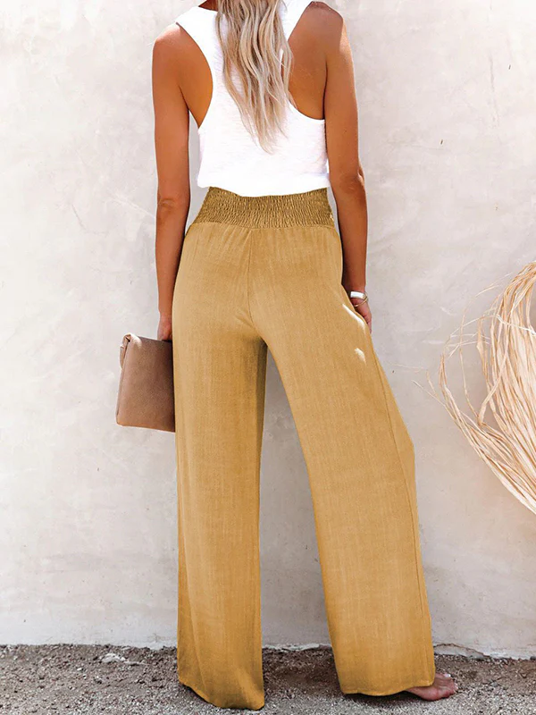 Loose Wide Leg Buttoned Elasticity Solid Color Pants Trousers - Image 16