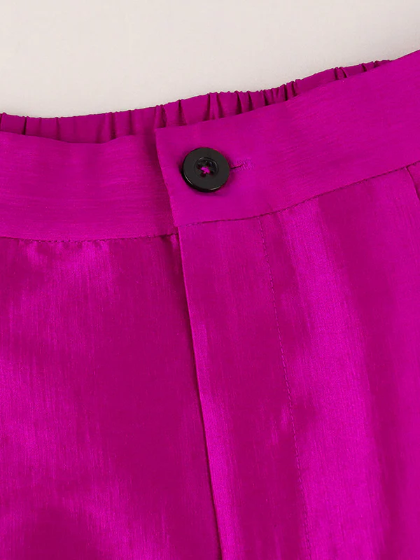 Loose Wide Leg Buttoned Falbala High-Waisted Solid Color Flared Trousers Pants - Image 6