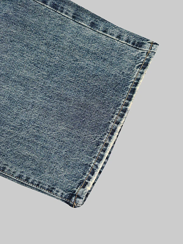 Loose Wide Leg Buttoned Fringed Pockets Jean Pants Bottoms - Image 6