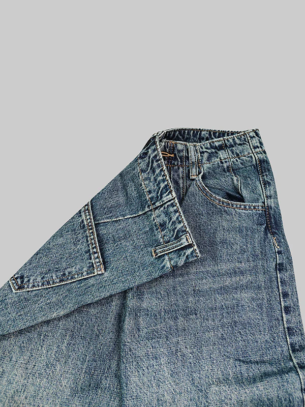 Loose Wide Leg Buttoned Fringed Pockets Jean Pants Bottoms - Image 8
