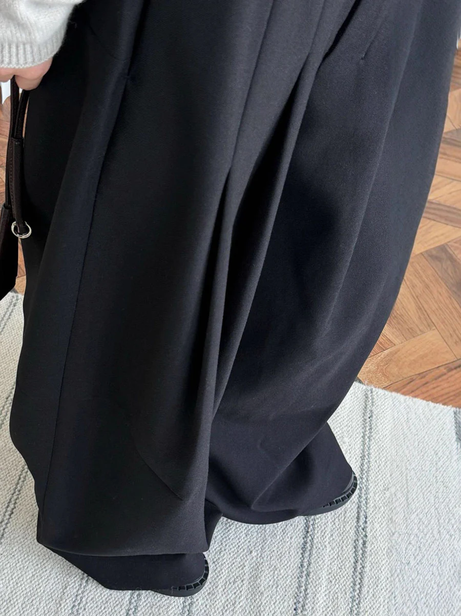 Loose Wide Leg Buttoned Pleated Pockets Solid Color Zipper Suit Pants - Image 4