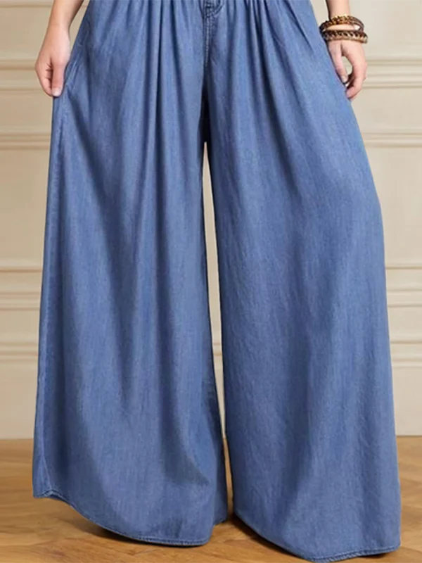 Loose Wide Leg Buttoned Solid Color Zipper Jean Pants Bottoms Trousers - Image 3