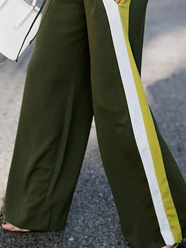 Loose Wide Leg Contrast Color Drawstring Elasticity Split-Joint Pants Trousers - Image 3