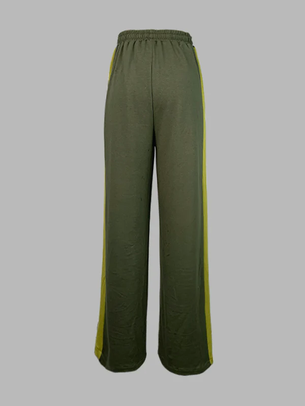 Loose Wide Leg Contrast Color Drawstring Elasticity Split-Joint Pants Trousers - Image 5