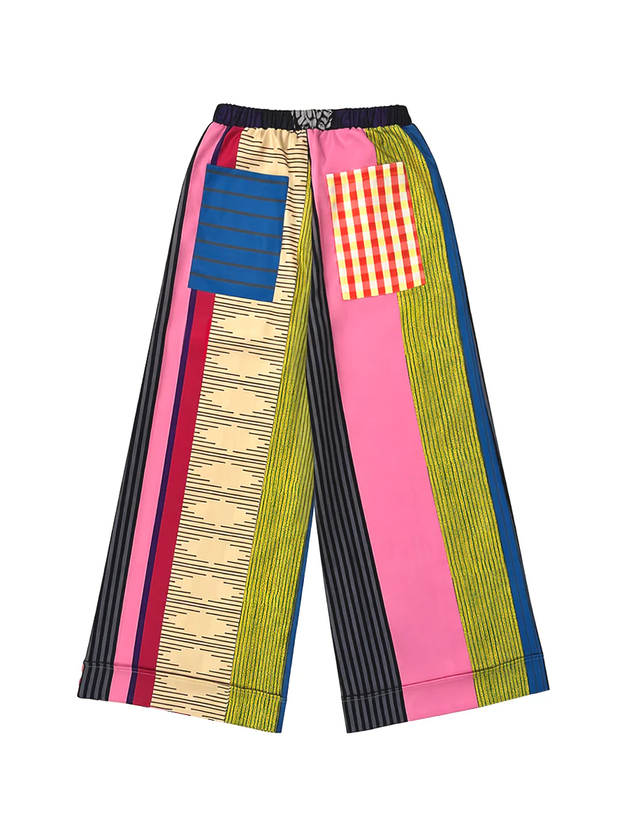 Loose Wide Leg Contrast Color Drawstring Printed Striped Casual Pants Bottoms Trousers - Image 7