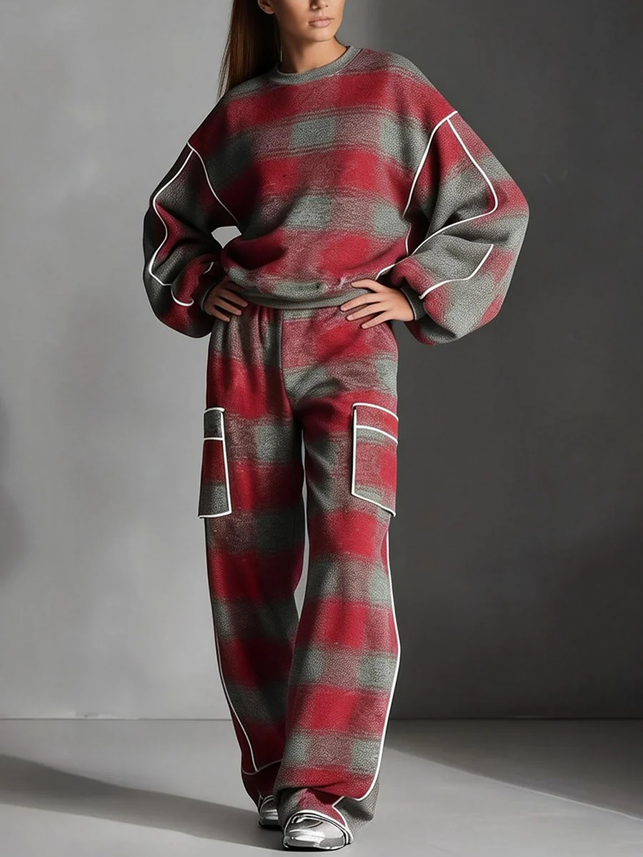 Loose Wide Leg Contrast Color Line Pockets Split-Joint Striped Pants - Image 11